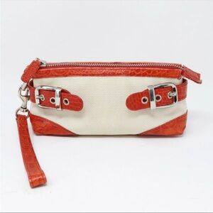 ISABELLA FIORE canvas and crocodile-embossed orange/red leather GORGEOUS vintage